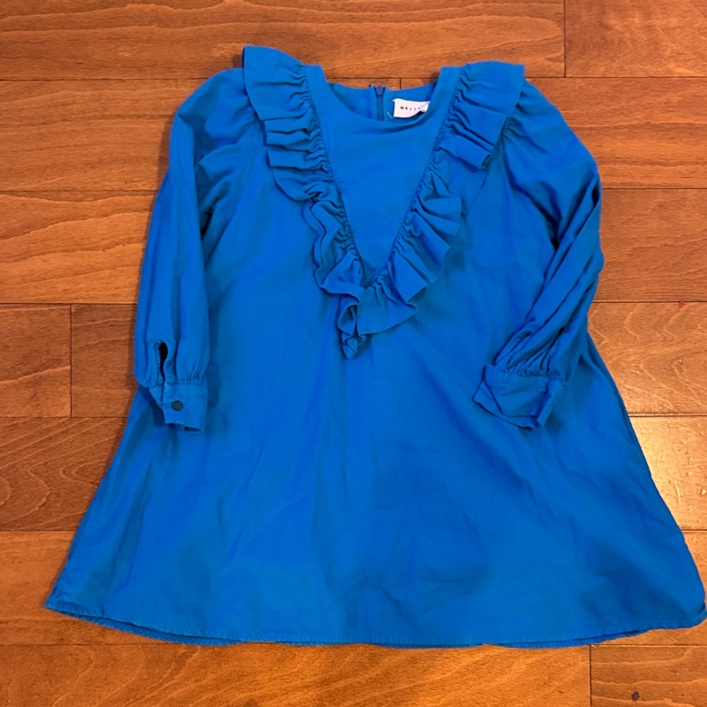 Morley Girl’s Vintage Vibrant‎ Blue Ruffled Dress size 8 100% cotton